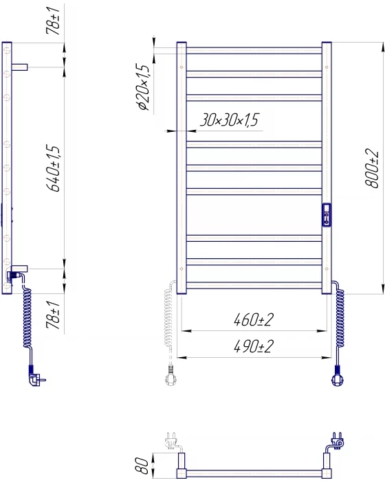 Mario Преміум Класік-I 800х500/80 електр. TR п/п (2.2.1608.03.P) Габаритні розміри