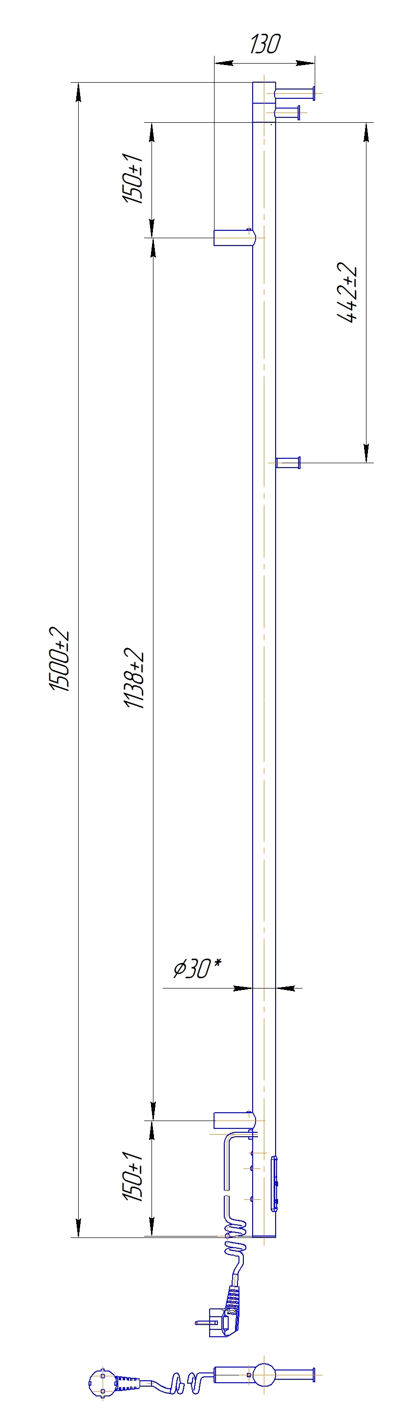Mario Рэй Кубо-I 1500х30/130 таймер с регулятором TR (2.2.1203.16.P) Габаритные размеры