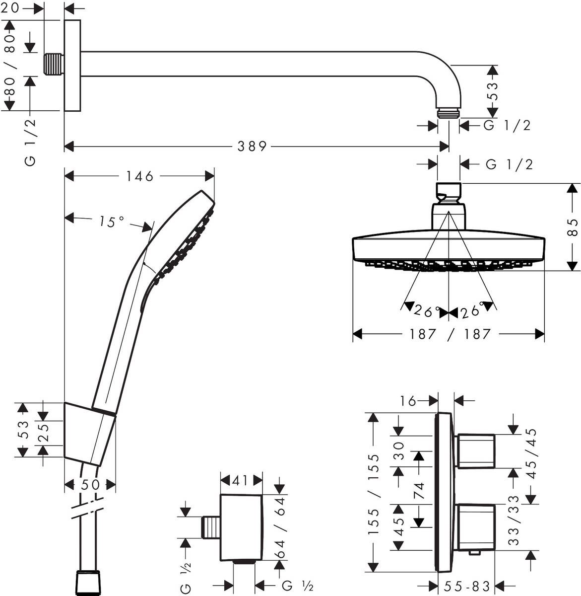 Hansgrohe Croma Select E SET 27294000 Габаритні розміри