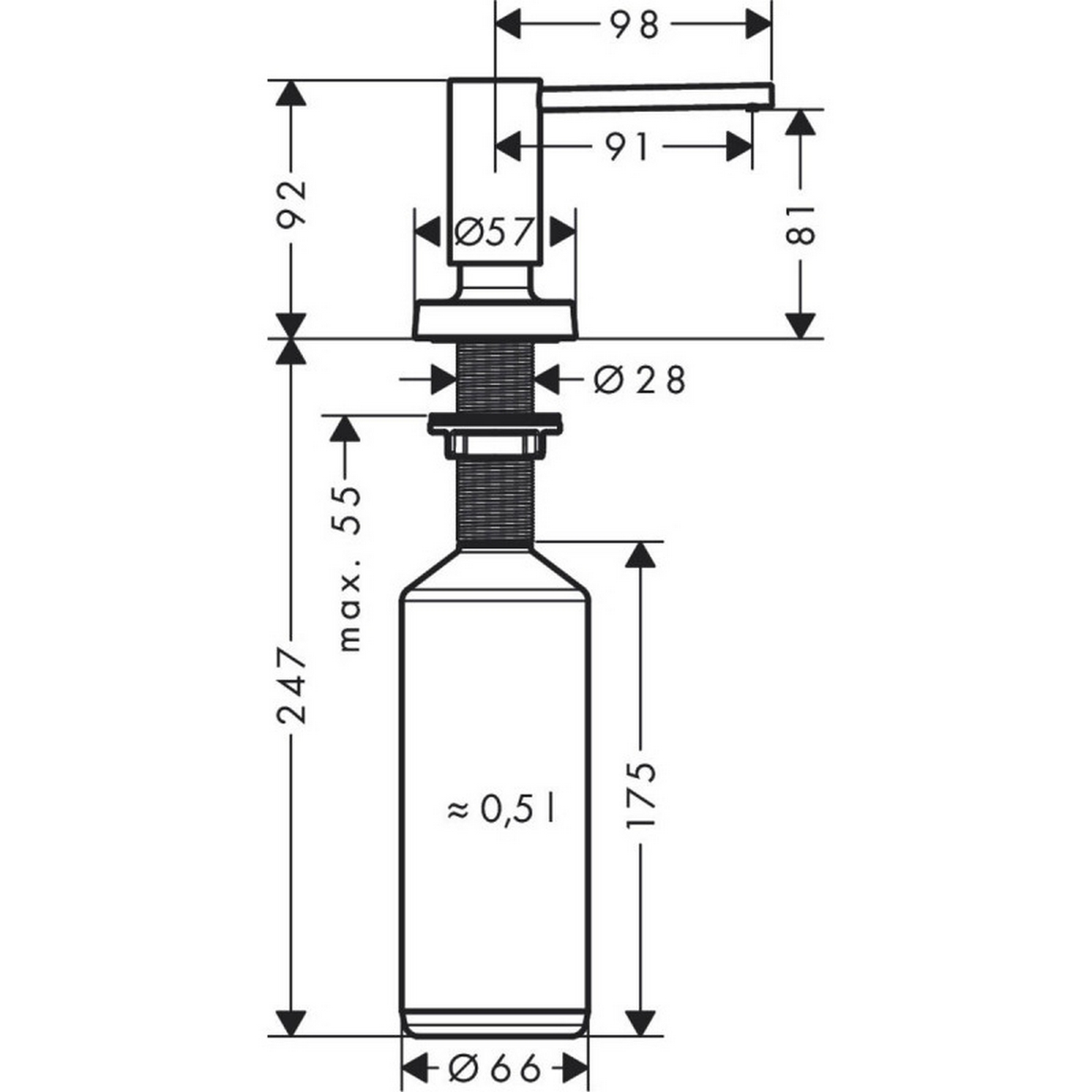 Дозатор жидкого мыла Hansgrohe A51 40448800 характеристики - фотография 7