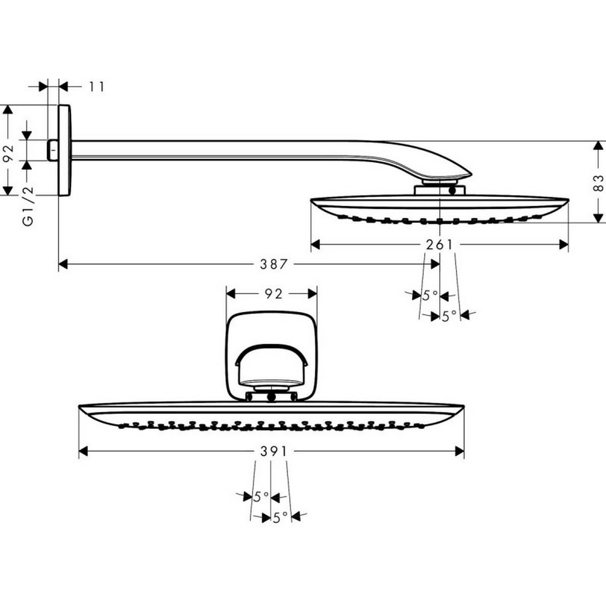 Верхний душ Hansgrohe PuraVida 1jet EcoSmart с душевым кронштейном 26602000 цена 54578.81 грн - фотография 2