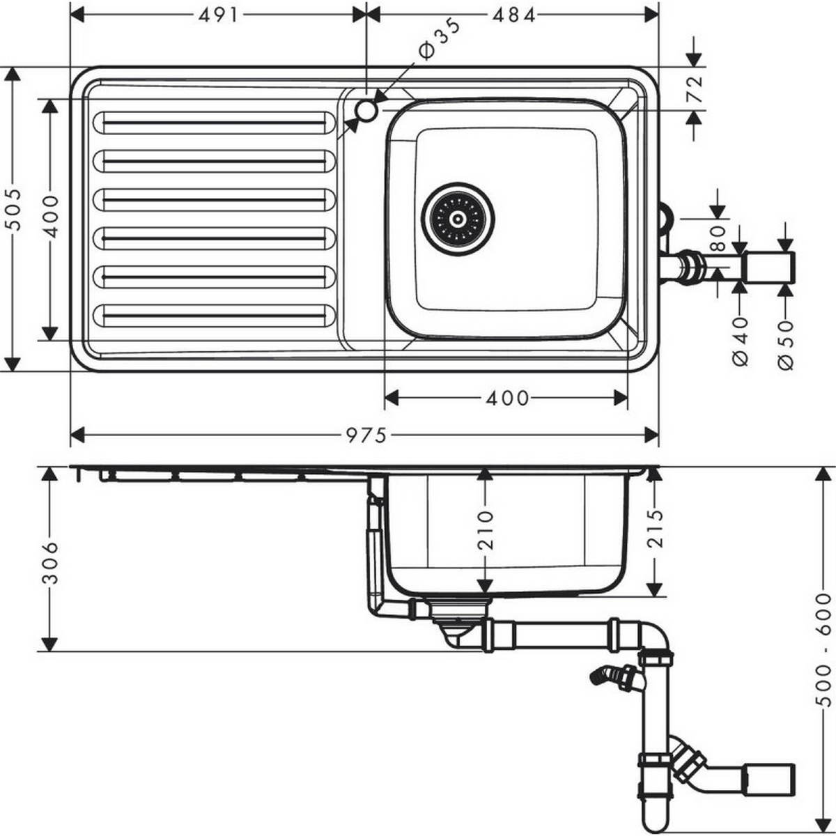 Кухонна мийка Hansgrohe S41 S4111-F400 43341800 ціна 18471 грн - фотографія 2