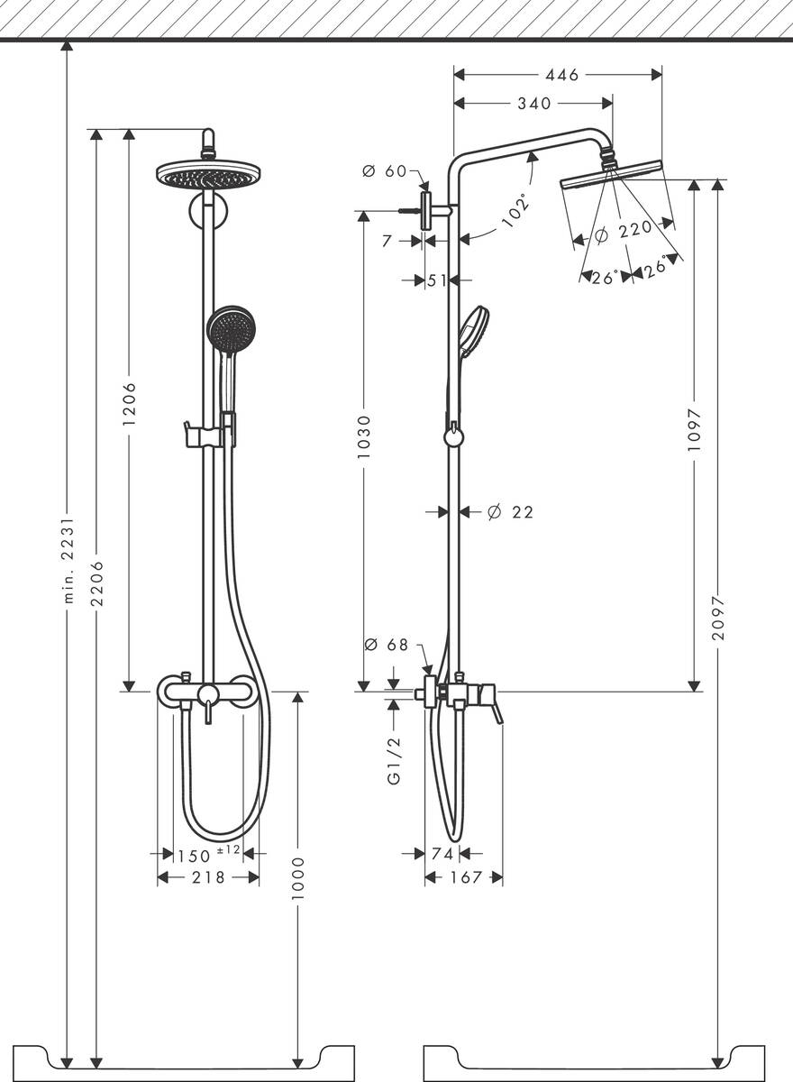 Hansgrohe Croma 27222000 Габаритные размеры