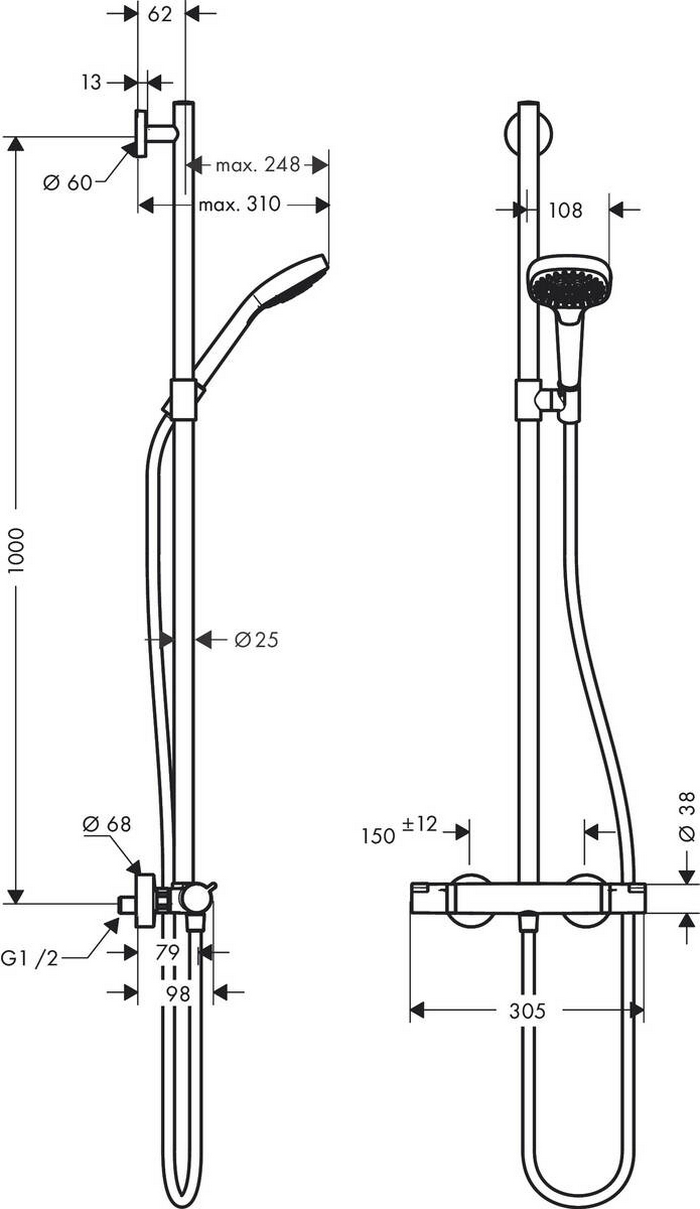 Hansgrohe Croma Select E 27248400 Габаритные размеры