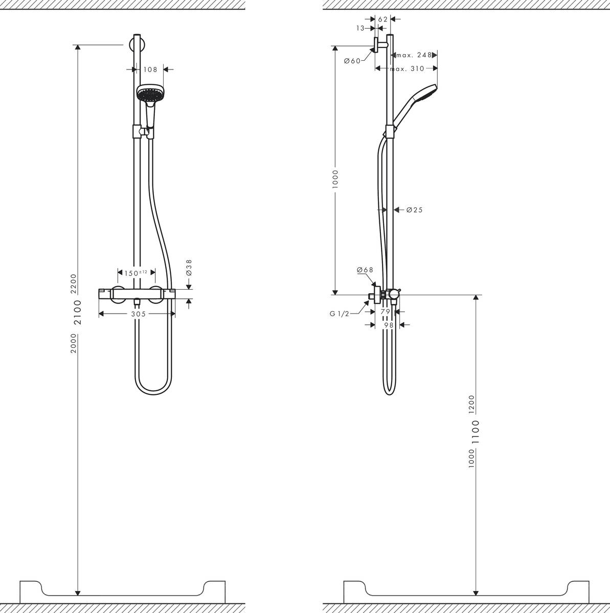 Hansgrohe Croma Select E 27248400 Габаритные размеры