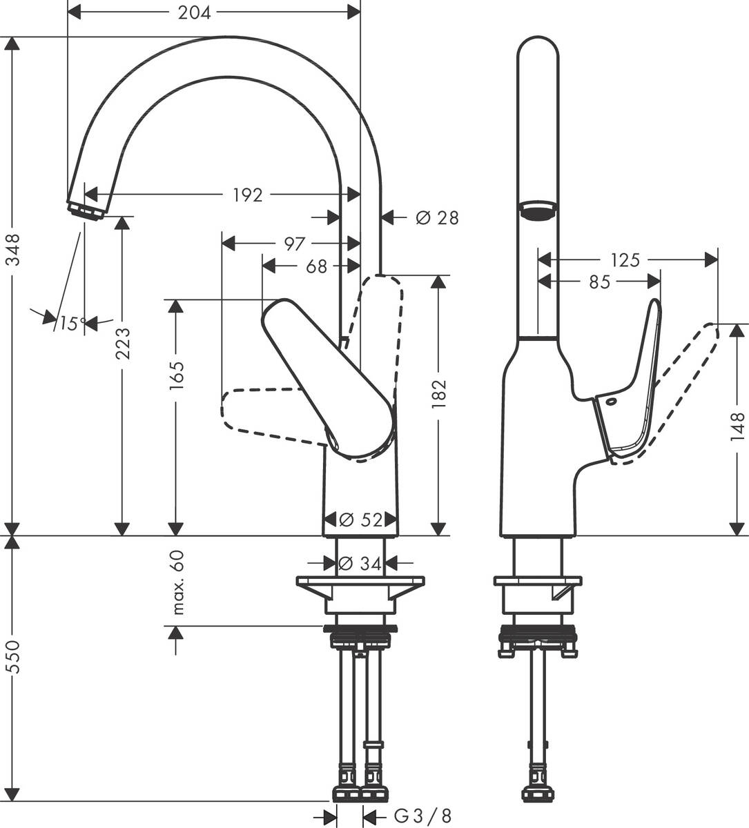 Hansgrohe Focus M42 71802000 Габаритные размеры