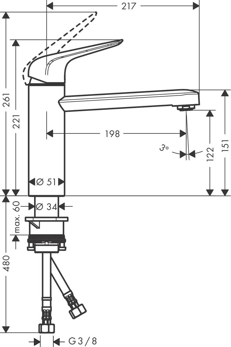 Hansgrohe Focus M42 71806800 Габаритные размеры