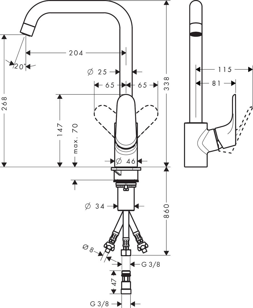 Hansgrohe Focus 31822000 Габаритные размеры