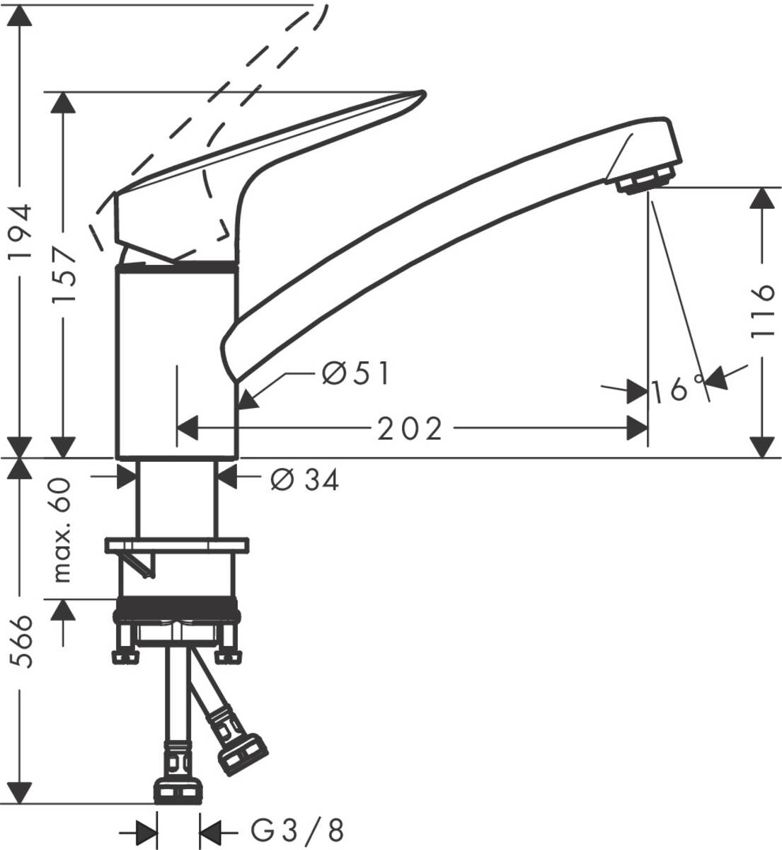 Hansgrohe Logis 71830000 Габаритні розміри