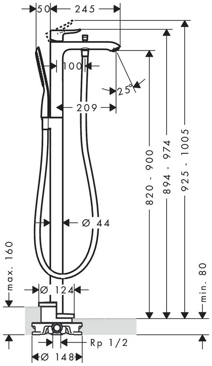 Hansgrohe Metris 31471000 Габаритні розміри