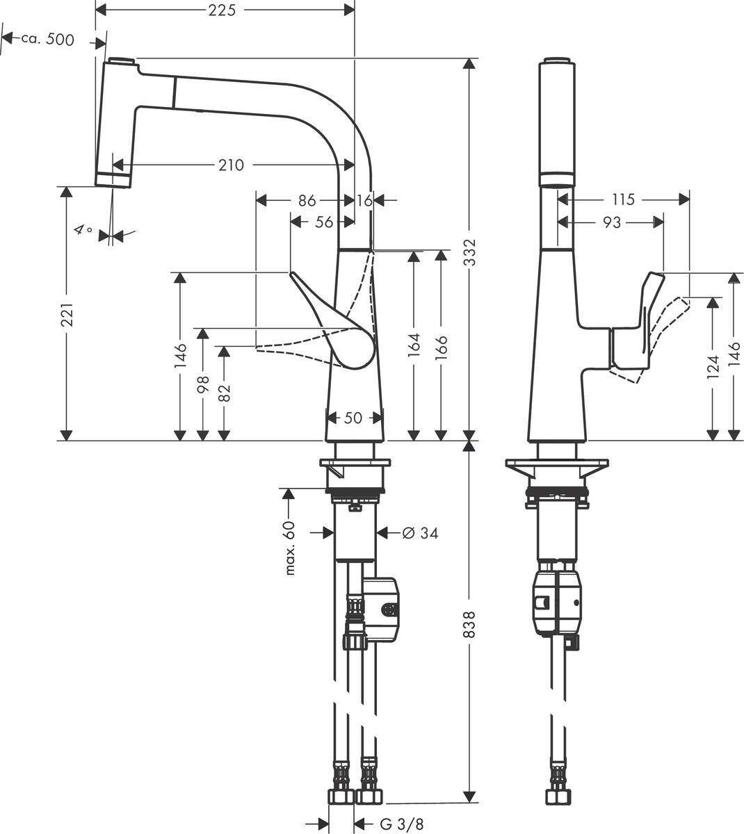 Hansgrohe Metris 14834000 Габаритные размеры