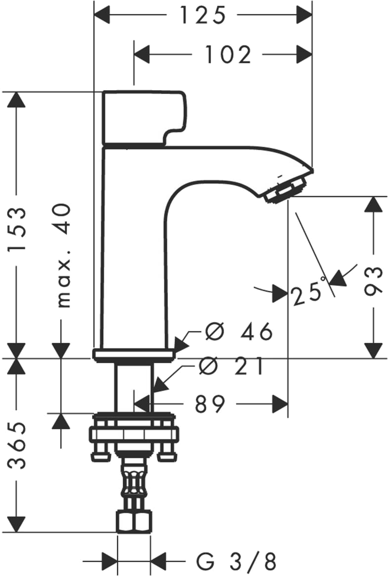 Hansgrohe Metris только для холодной воды 31166000 Габаритные размеры