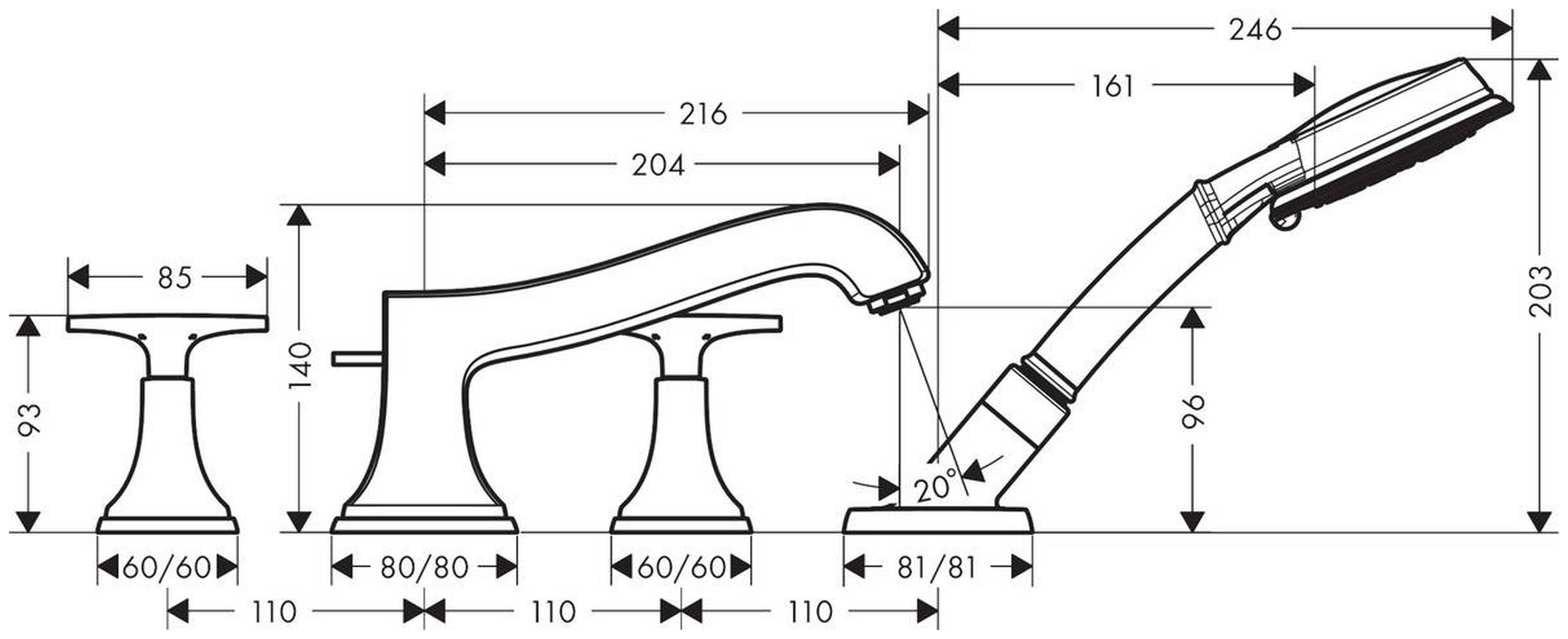 Hansgrohe Metropol Classic 31449000 Габаритні розміри