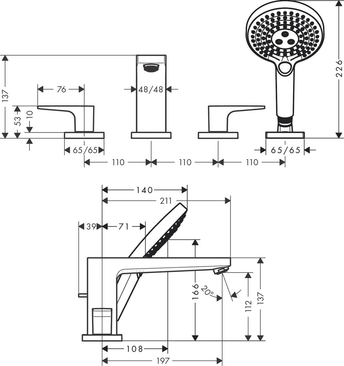 Hansgrohe Metropol 74553000 Габаритні розміри