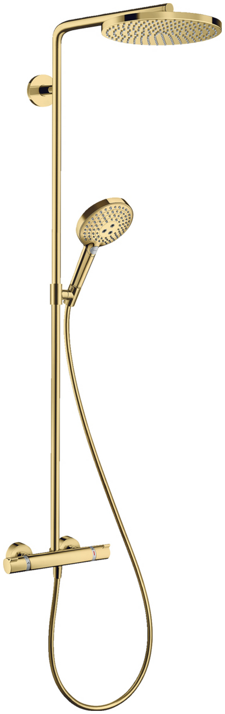 Душевая система золотого цвета Hansgrohe Raindance Select S Showerpipe 240 1jet с термостатом 27633990
