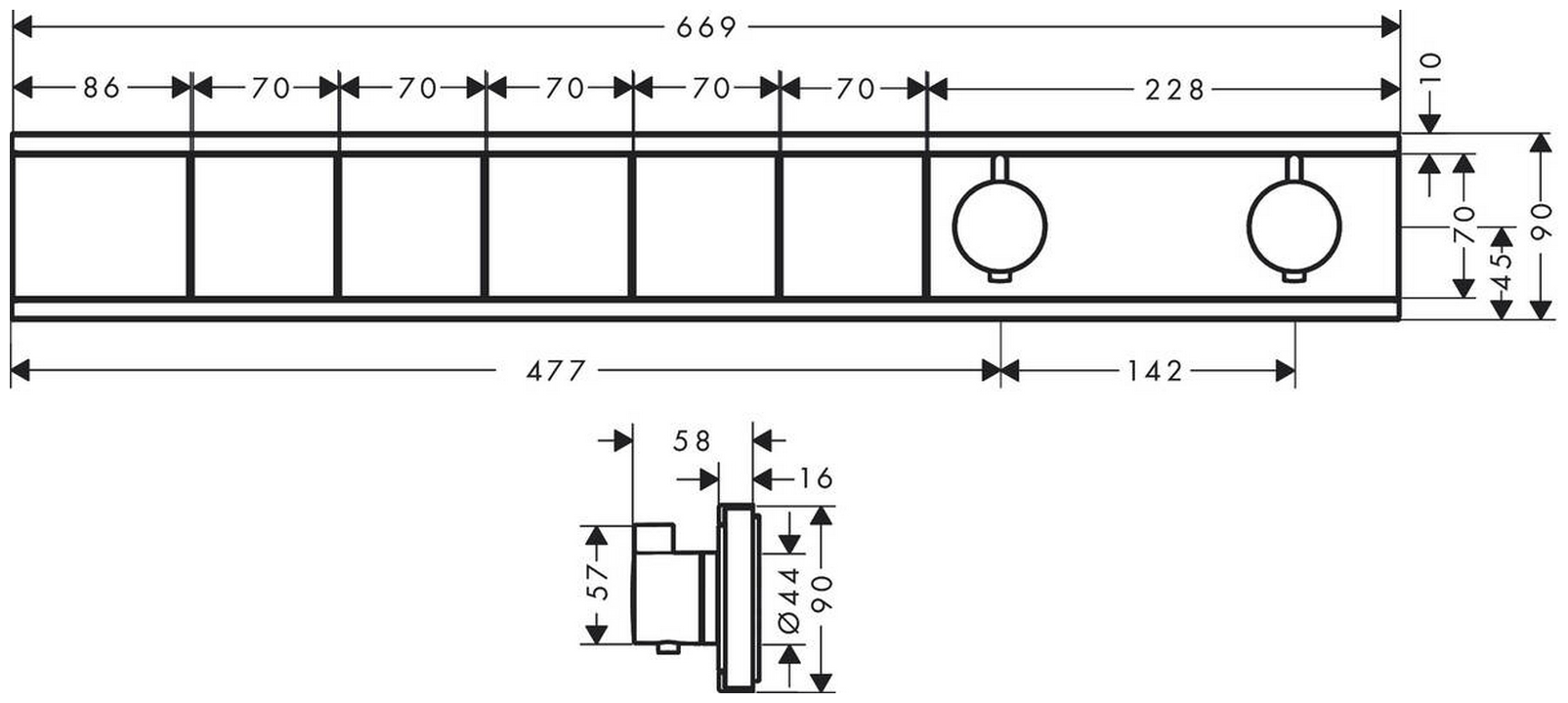 Hansgrohe RainSelect на 5 споживачів 15384000 Габаритні розміри