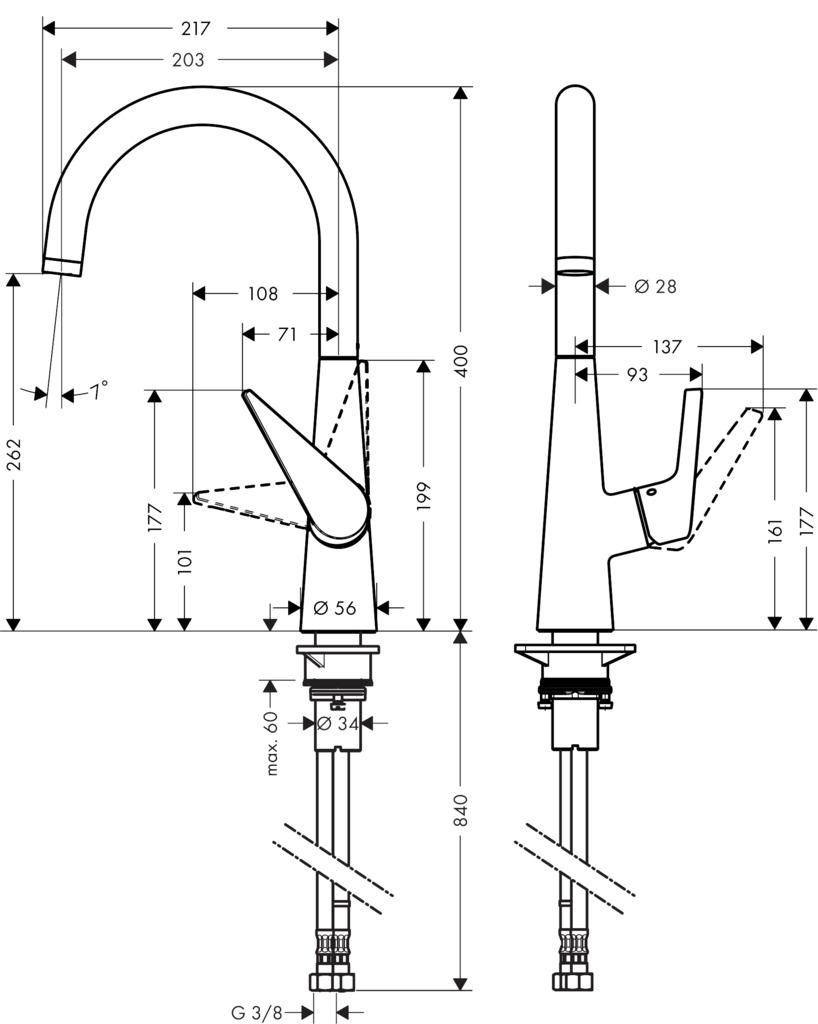 Hansgrohe Talis S 72810000 Габаритні розміри