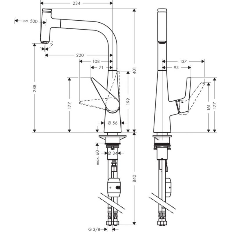 Hansgrohe Talis Select S 72821000 Габаритные размеры