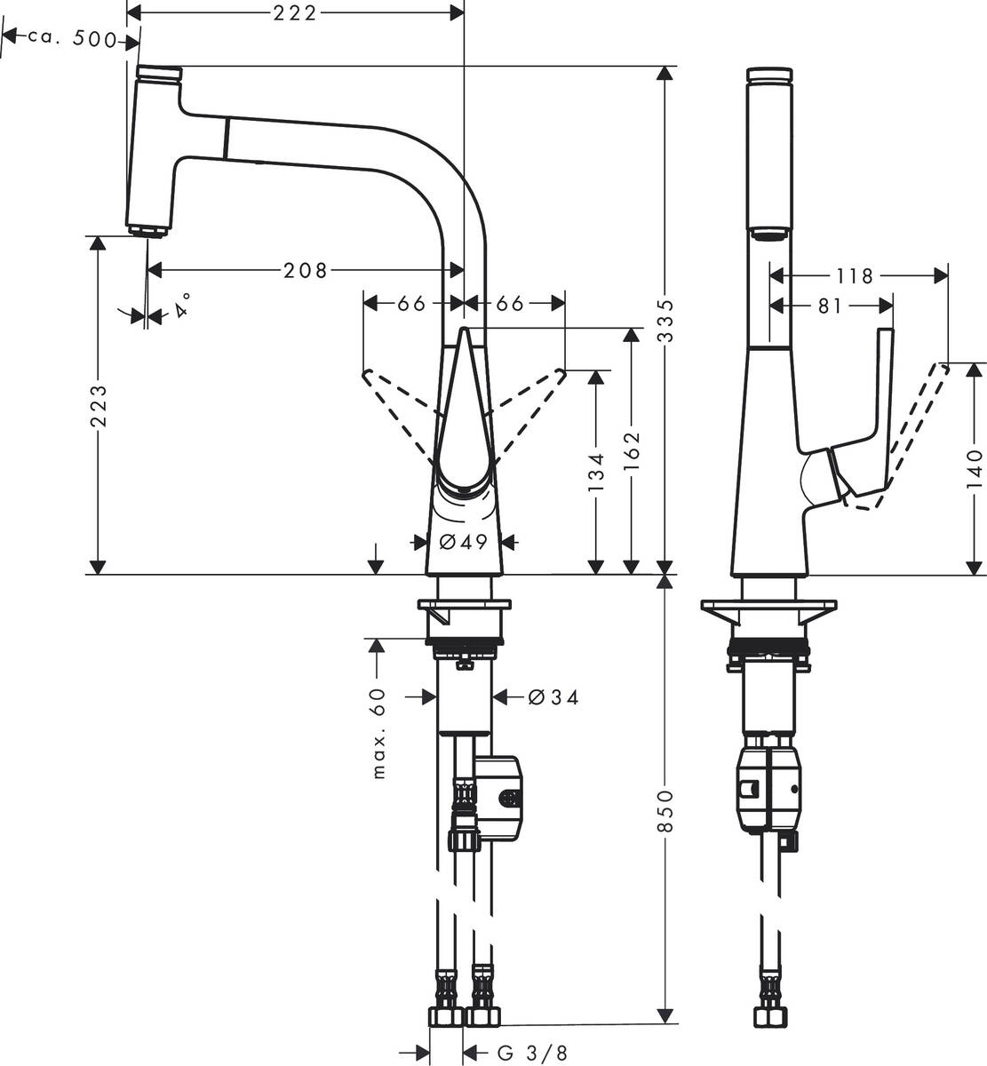 Hansgrohe Talis Select S 72822000 Габаритные размеры