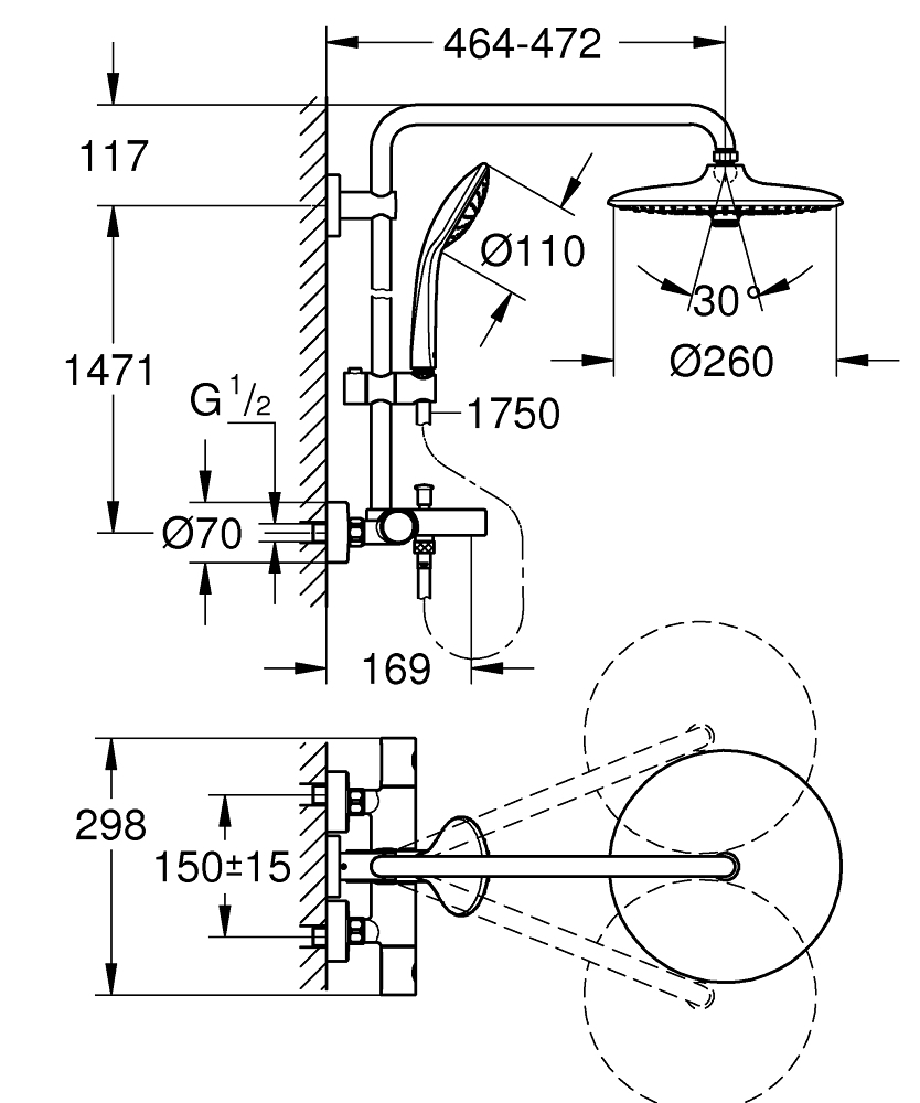 Grohe Euphoria 27475001 Габаритні розміри