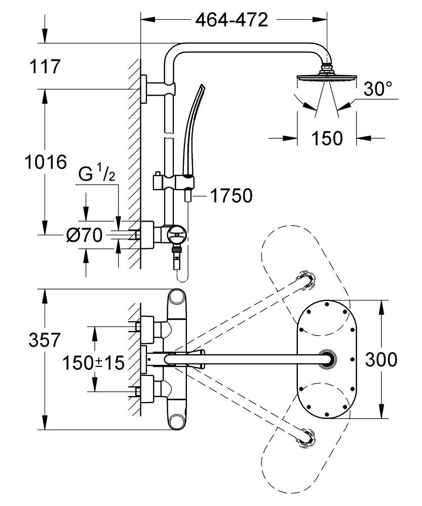 Grohe Rainshower System Veris 27472000 Габаритні розміри