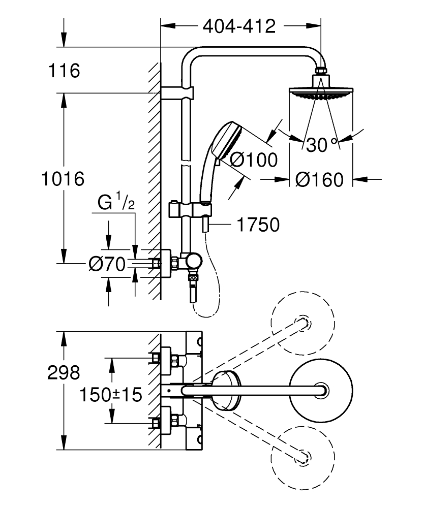 Grohe Tempesta Cosmopolitan 27922000 Габаритні розміри