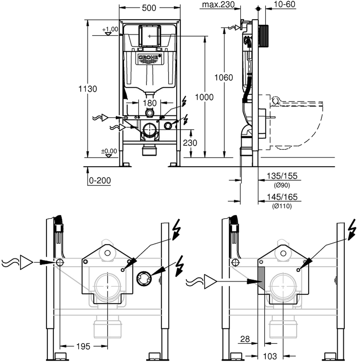 Grohe Rapid SL 39112001 Габаритні розміри