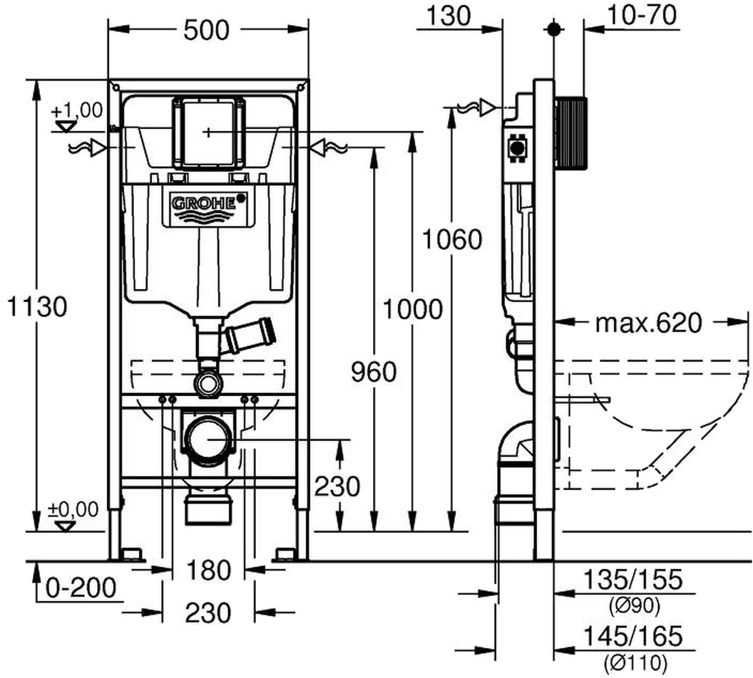 Grohe Rapid SL 39002000 Габаритные размеры