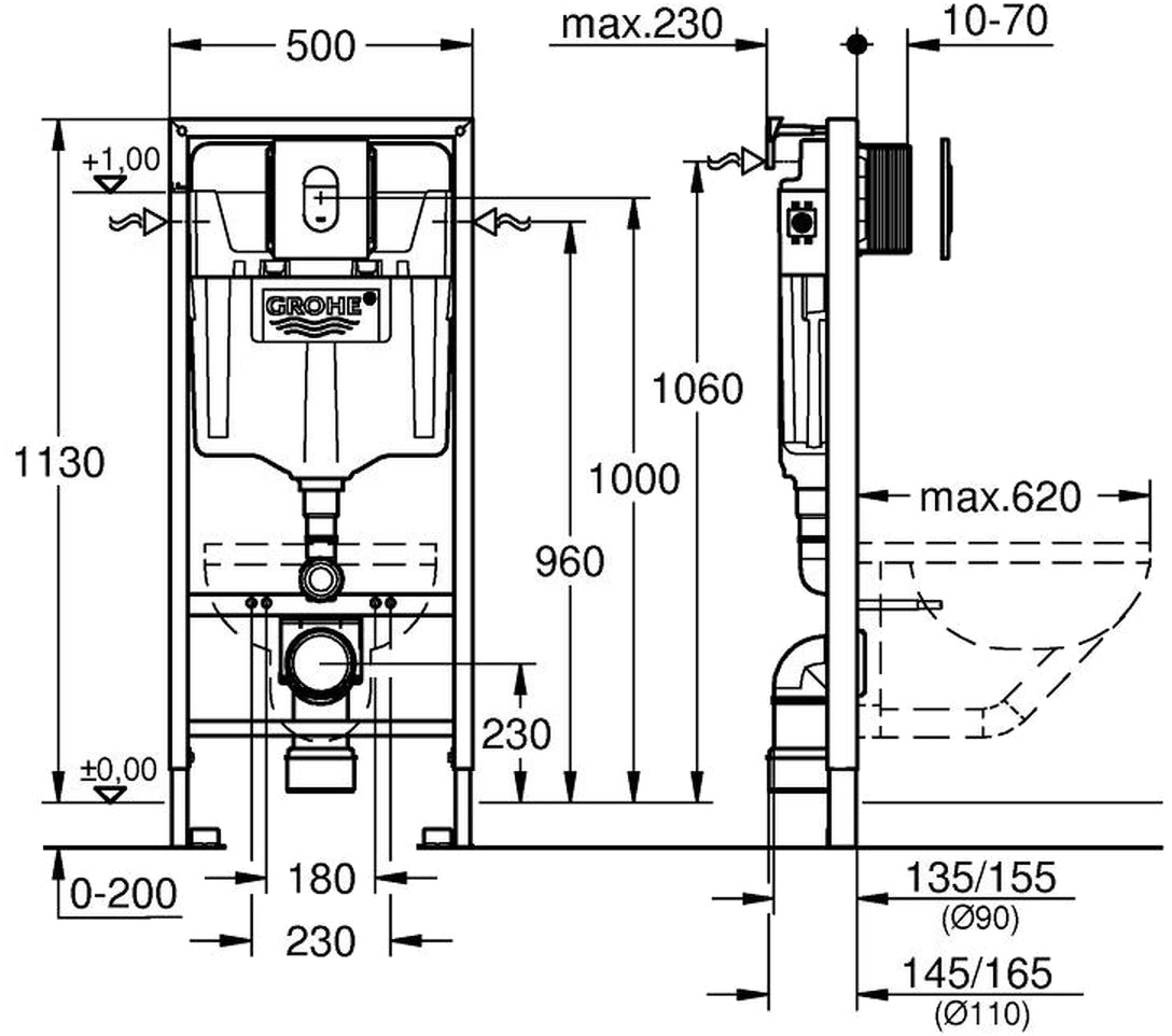 Grohe Rapid SL 38929000 Габаритные размеры