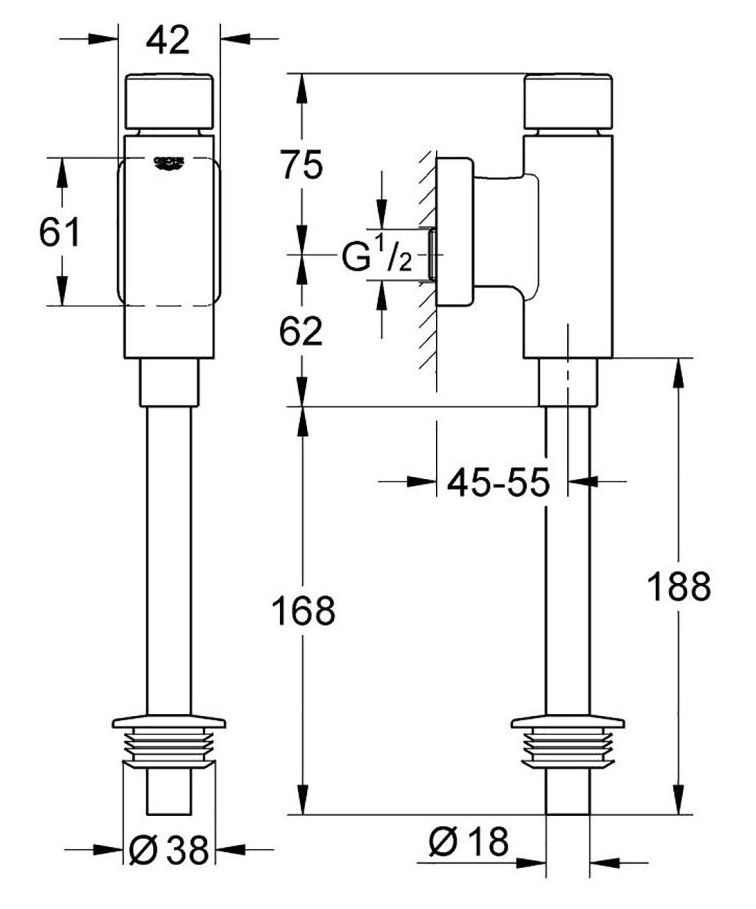 Grohe Rondo 37339000 Габаритні розміри