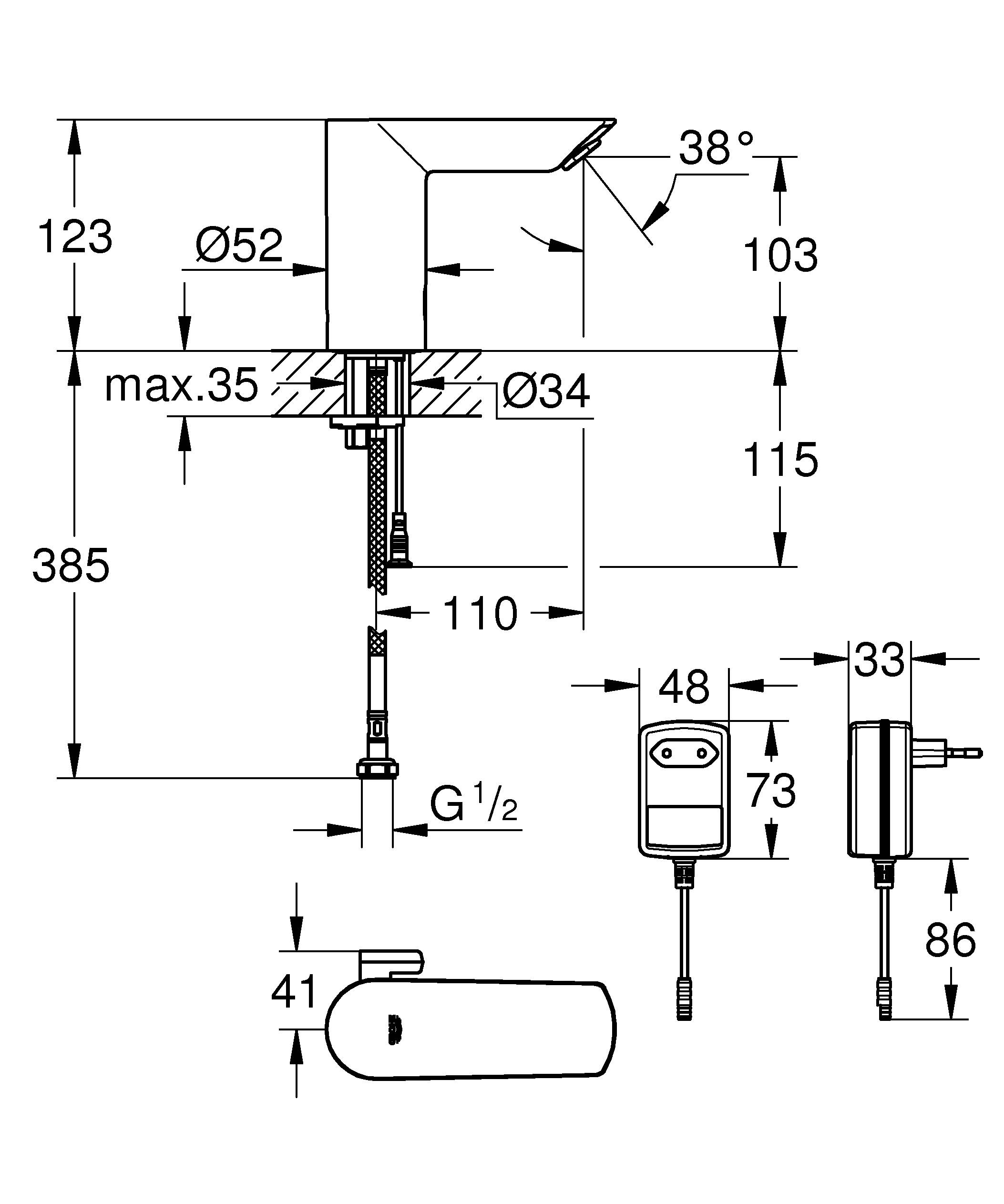 Grohe Bau Cosmopolitan E 36452000 Габаритні розміри