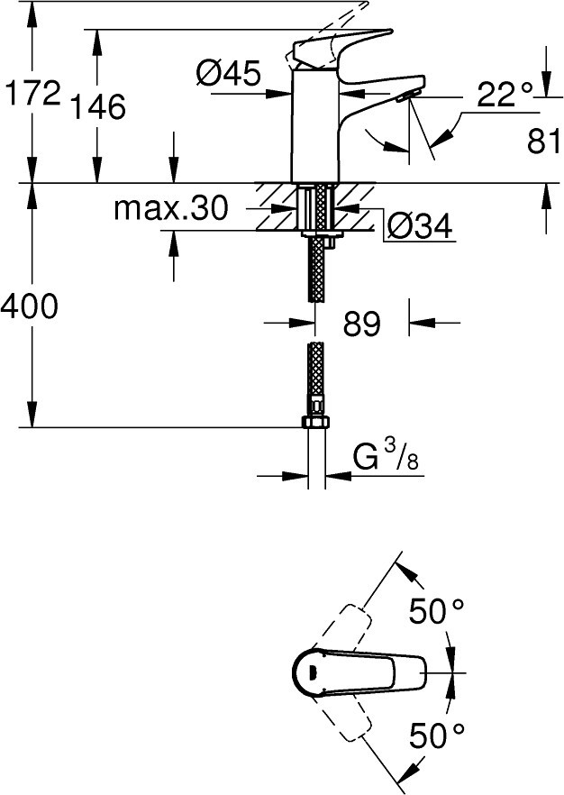 Grohe BauFlow 121624S Габаритные размеры