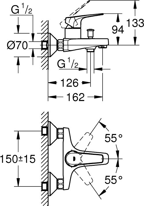 Grohe BauFlow 121624S Габаритные размеры