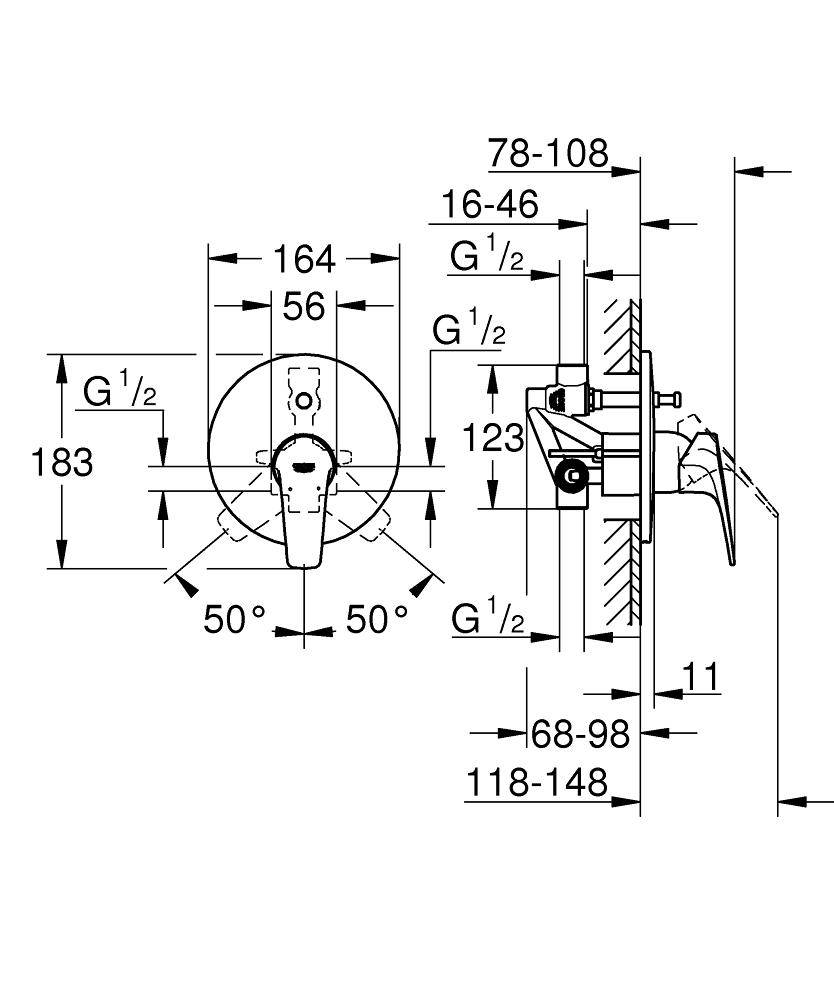 Grohe BauFlow 29113000 Габаритні розміри