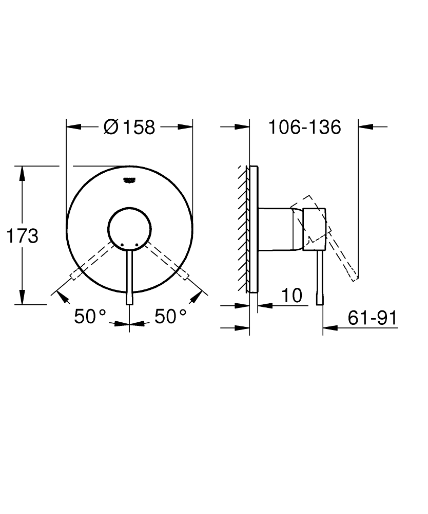 Grohe Essence 24057001 Габаритные размеры