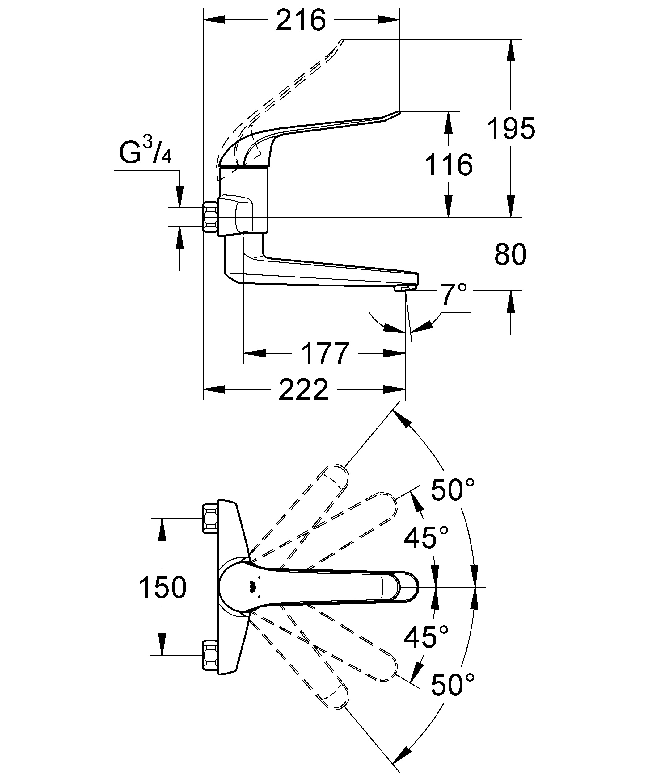 Grohe Euroeco Special 32772000 Габаритні розміри