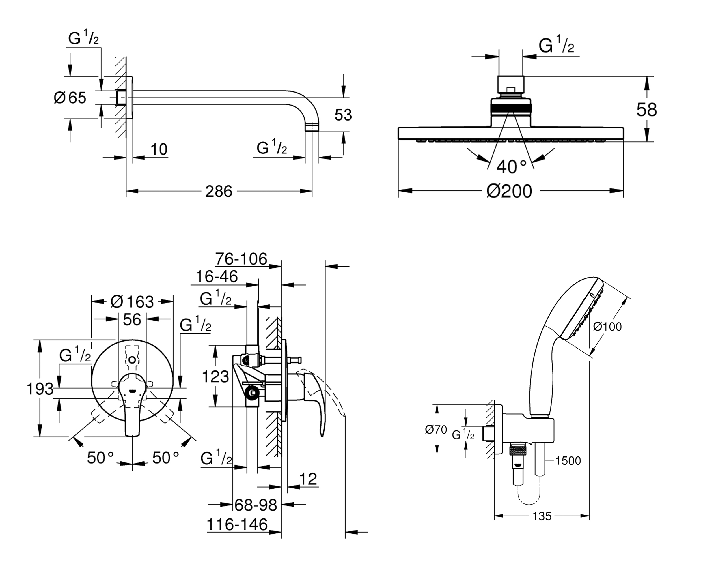 Grohe Eurosmart 25183004 Габаритні розміри