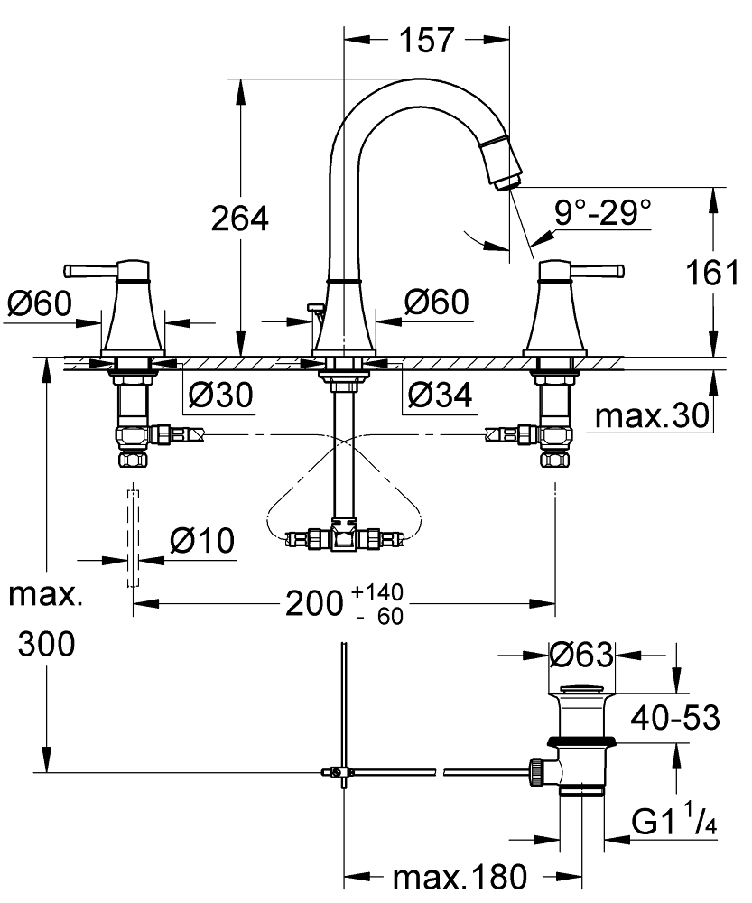 Grohe Grandera M-Size 20389000 Габаритні розміри