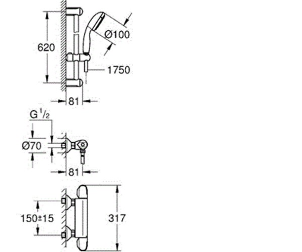 Grohe Grohtherm 1000 34151003 Габаритні розміри