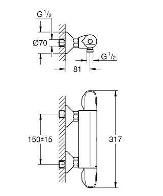 Grohe Grohtherm 1000 34550000 Габаритні розміри