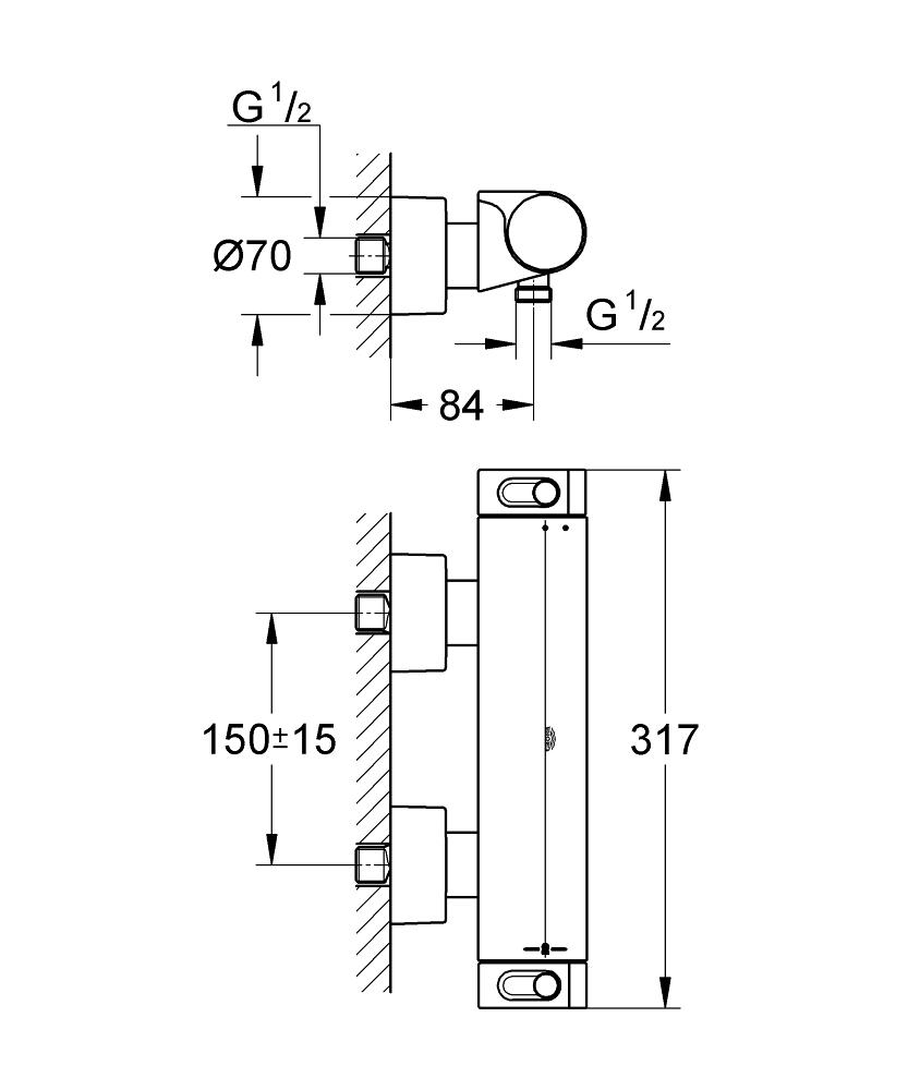 Grohe Grohtherm 2000 34169001 Габаритні розміри