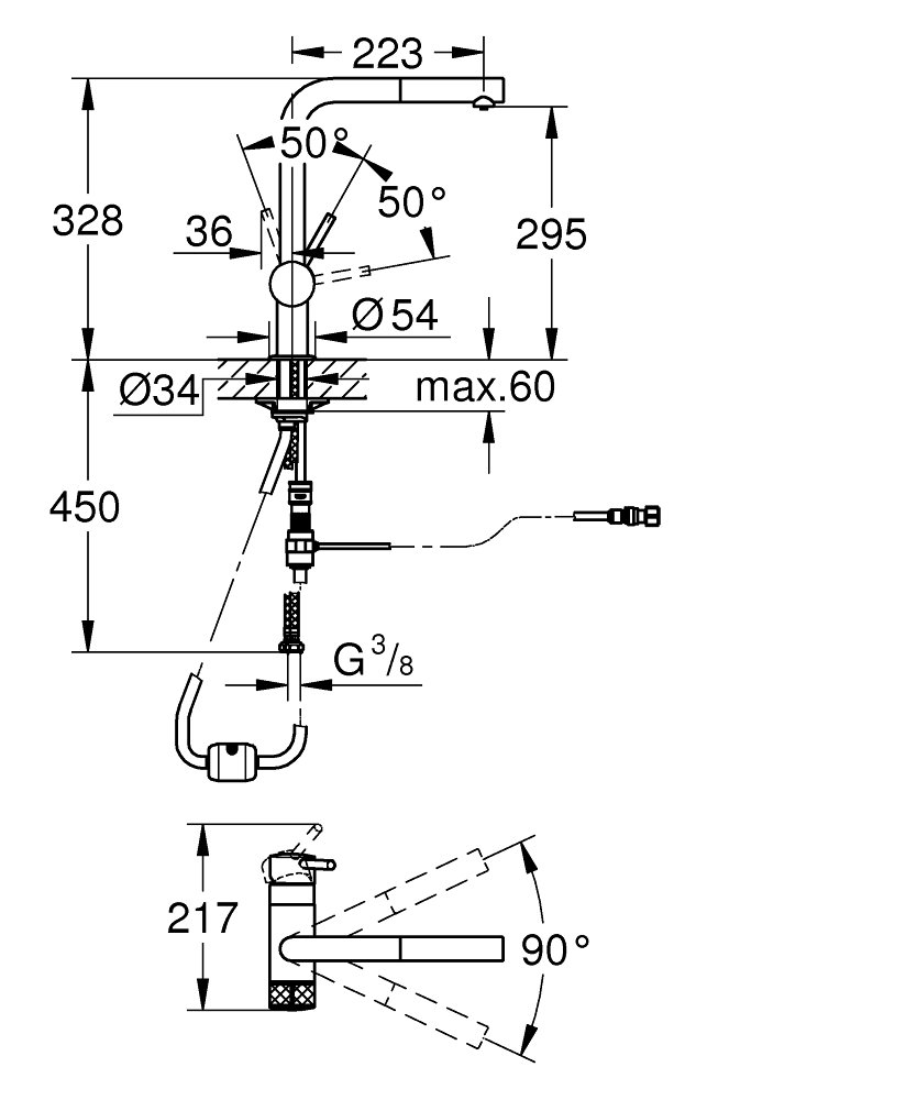 Grohe Minta & Minta Touch 31721000 Габаритні розміри