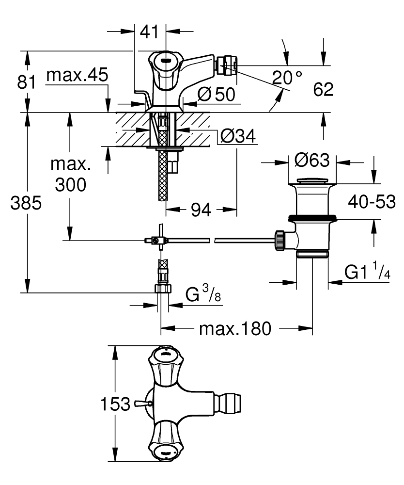 Grohe Costa L 24480001 Габаритні розміри