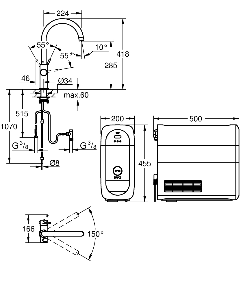 Grohe Blue Home 31455001 Габаритні розміри