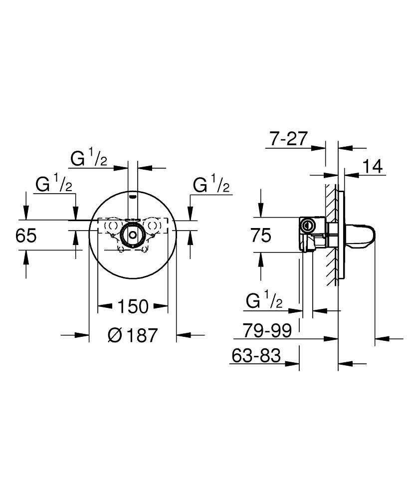 Grohe Grohtherm 1000 34573000 Габаритные размеры