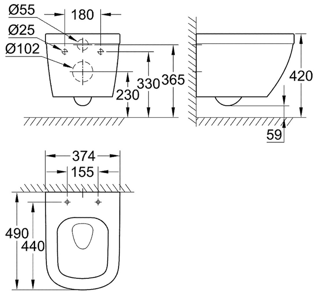 Grohe Euro Ceramic 39206000 Габаритні розміри