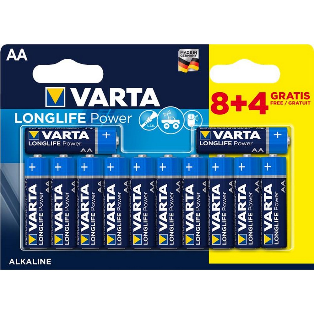 Цена батарейки 12 штук Varta Longlife Power AA [BLI 12 (8+4) Alkaline] в Киеве