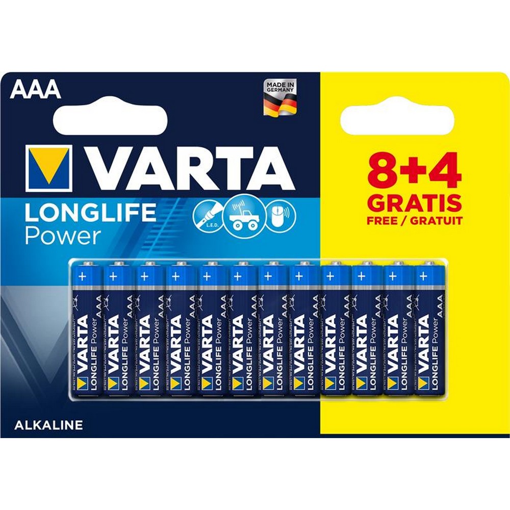 Батарейки типа ААА Varta Longlife Power AAA [BLI 12 (8+4) Alkaline]