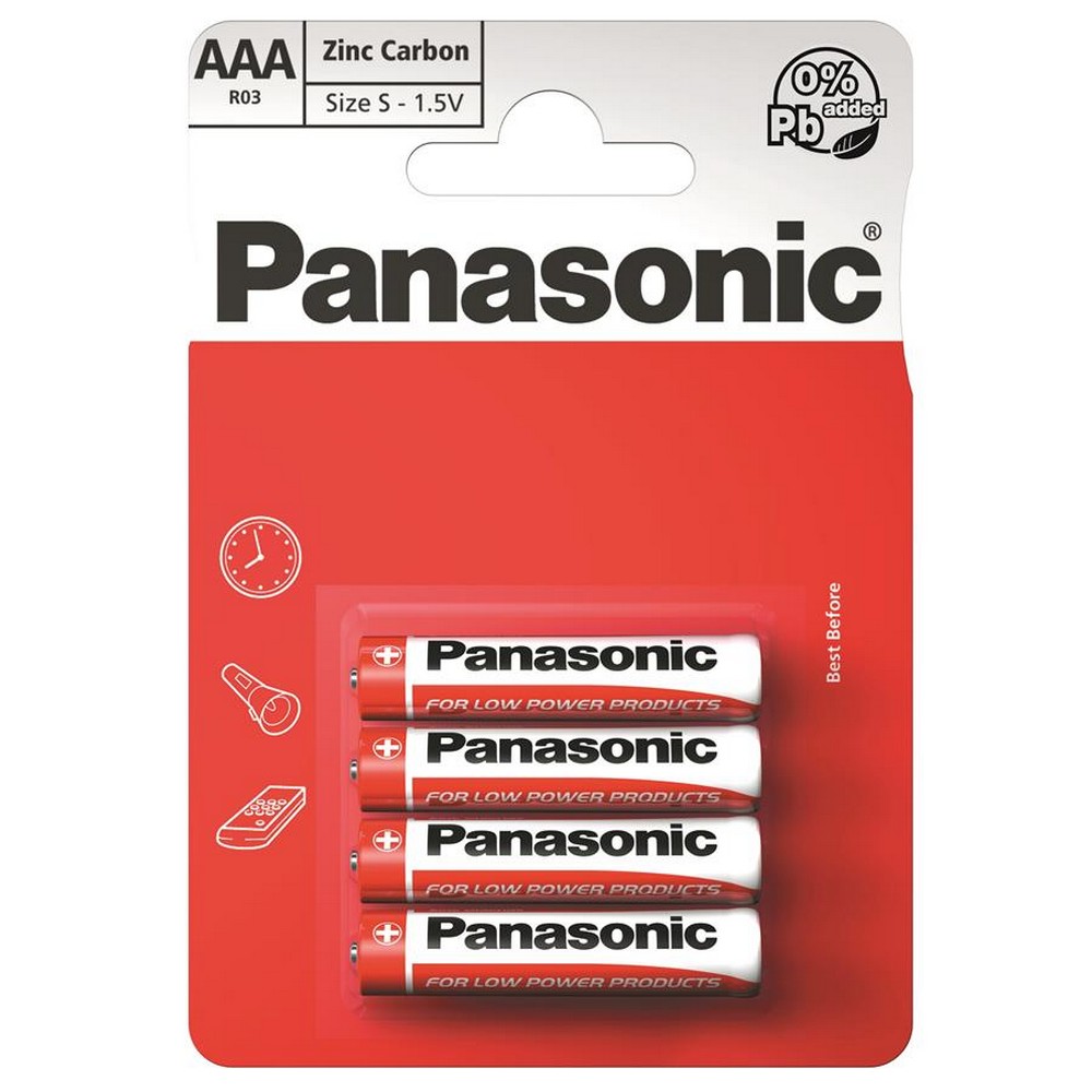 Батарейки типа ААА Panasonic Red Zink R** [03 BLI 4 Zink-Carbon]