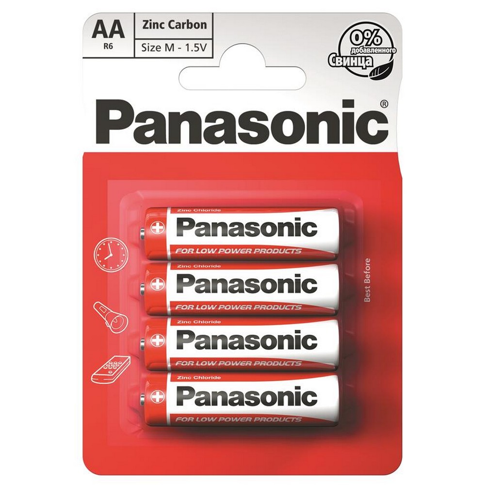 Батарейки типа АА Panasonic Red Zink R** [6 BLI 4 Zink-Carbon]